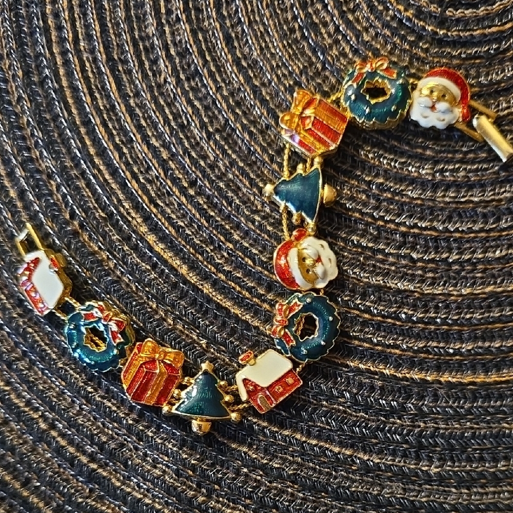 Christmas Enamel Slide Charm Bracelet